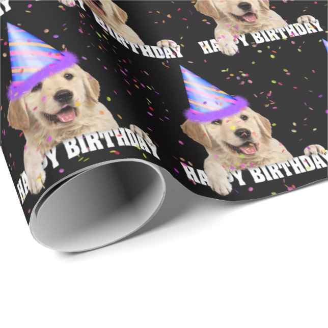 Papel De Regalo Golden Retriever y cumpleaños confetti (Esquina del rollo)
