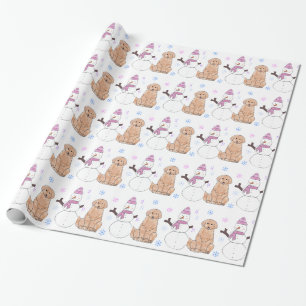 Papel De Regalo Golden retriever y muñeco de nieve