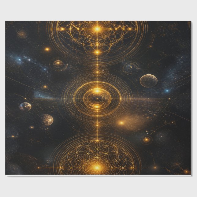 Papel De Regalo Golden Sacred Geometry Space (Superficie plana)