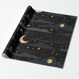 Papel De Regalo Golden Stars & Moon Night Sky Paper