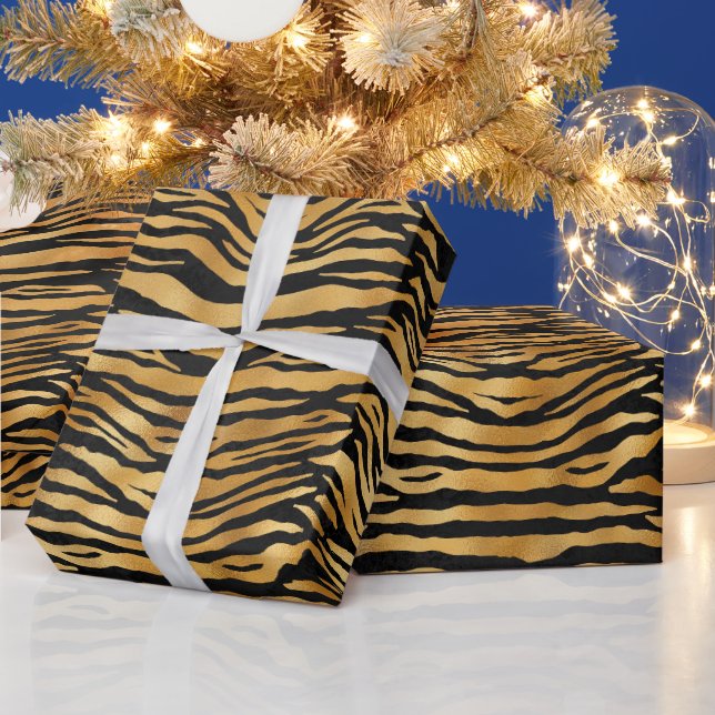 Papel De Regalo Golden Tiger Stripes | Bold Wild Animal Pattern (Vacaciones)