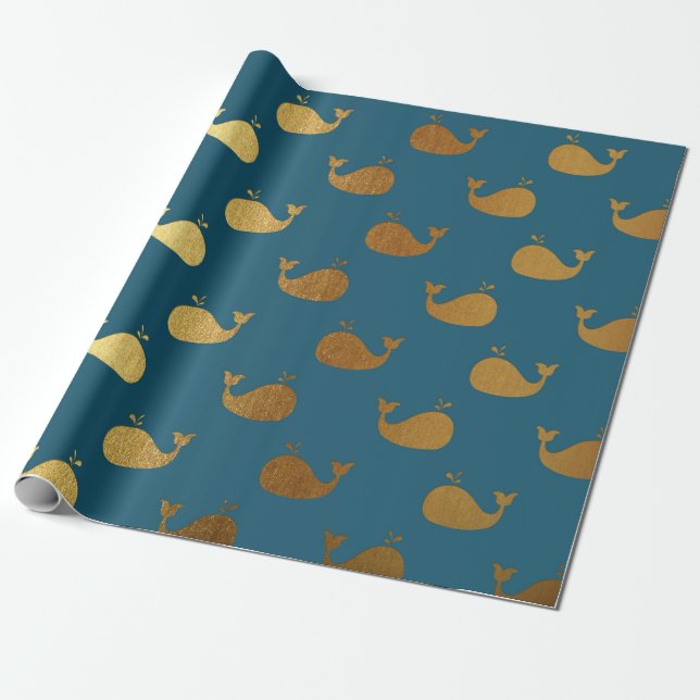 Papel De Regalo Golden Whale Ocean Sea Aquatic Water Vip Yacht (Desenrollado)