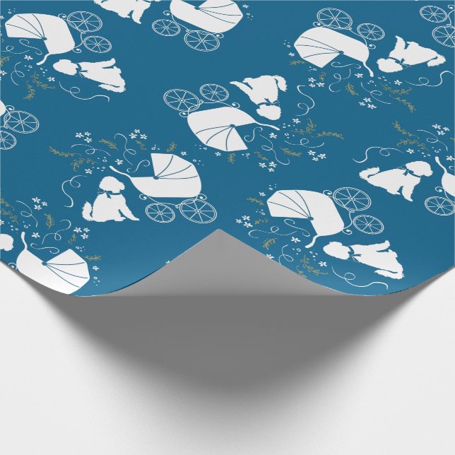 Papel De Regalo Goldendoodle Dog Baby Shower Boy Blue (Esquina)