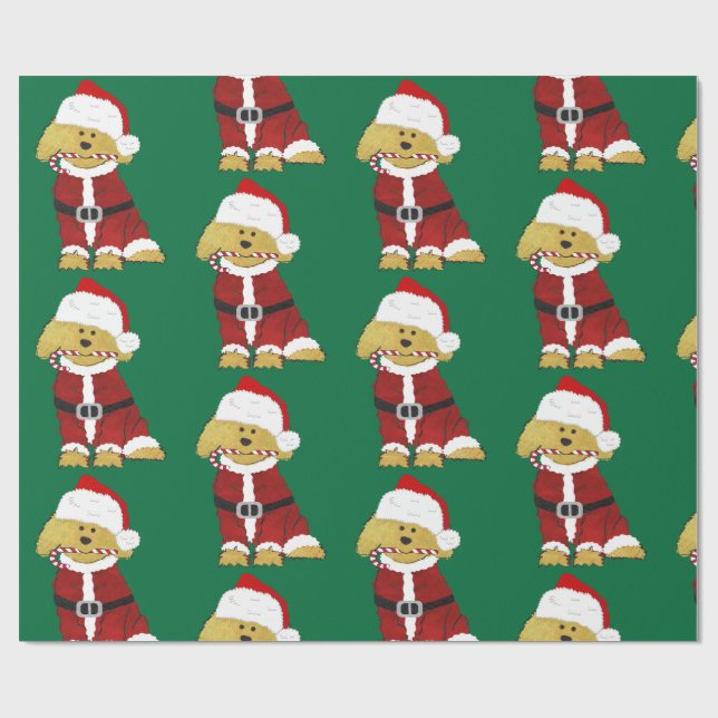 Papel De Regalo Goldendoodle Dog Santa Paws (Superficie plana)