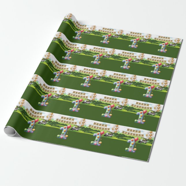 Papel De Regalo Golf 1 cumpleaños golfista de un año de edad con c (Desenrollado)