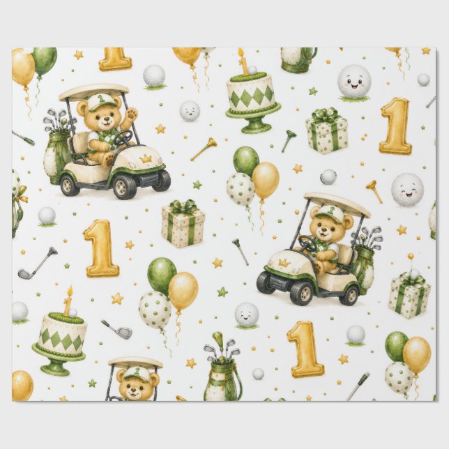 Papel De Regalo Golf 1er Cumpleaños   Vamos a Par-Tee  (Superficie plana)