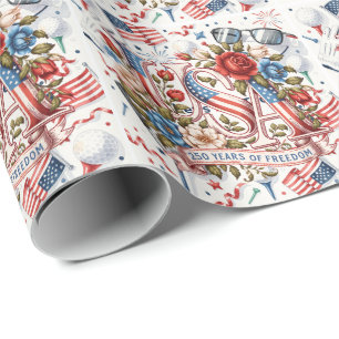 Papel De Regalo Golf 4 de Julio 250 Años Botón de Independencia