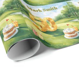 Papel De Regalo Golf 50th Birthday for golfer with cake and number