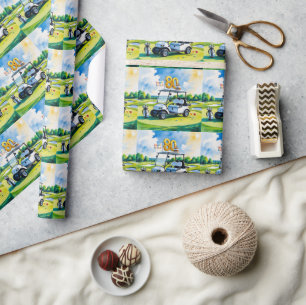 Papel De Regalo Golf 80 cumpleaños con carrito de golf en verde