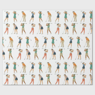 Papel De Regalo Golf Acuarela Mujer Golfer Set 6 Caracteres
