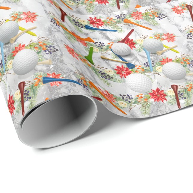 Papel De Regalo Golf Ball y tac Navidades Tema de vacaciones (Esquina del rollo)