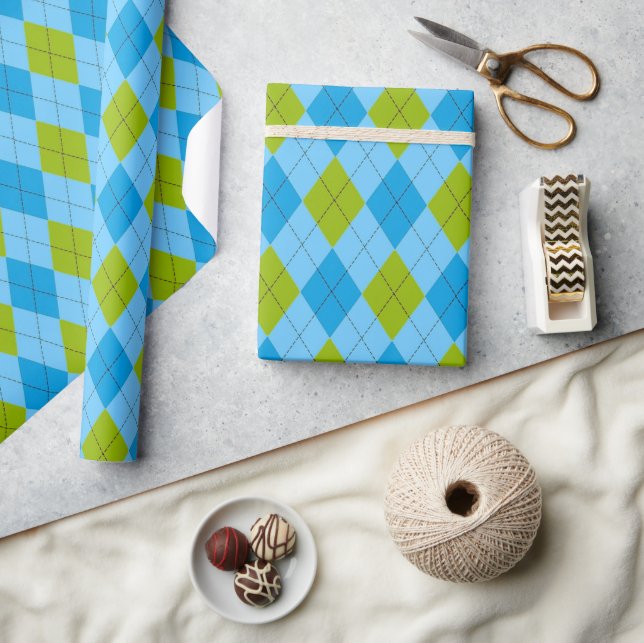 Papel De Regalo Golf Blue & Green Argyle (Artesanía)