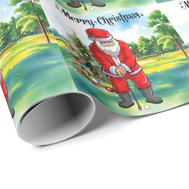 Papel De Regalo Golf Christmas with Santa Claus at golf course (Esquina del rollo)