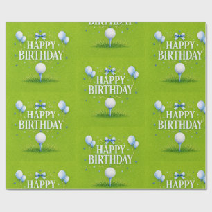 Papel De Regalo Golf Feliz Cumpleaños para Niño Acuarela