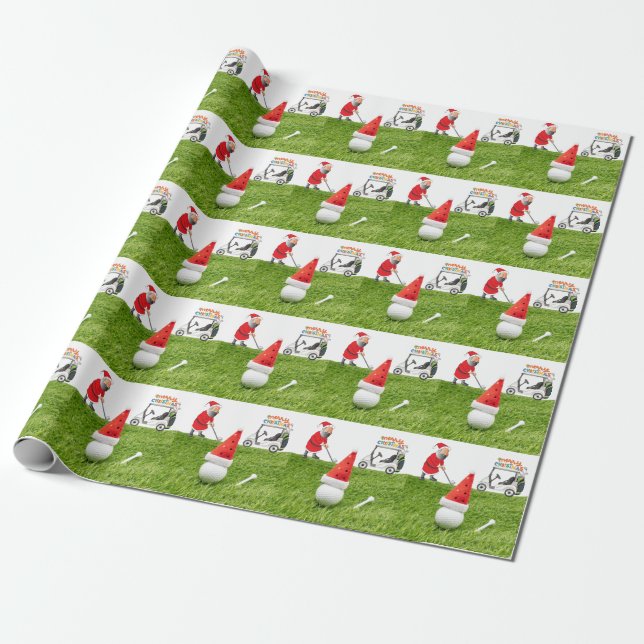 Papel De Regalo Golf Feliz Navidad con Santa Claus a Golfer  (Desenrollado)