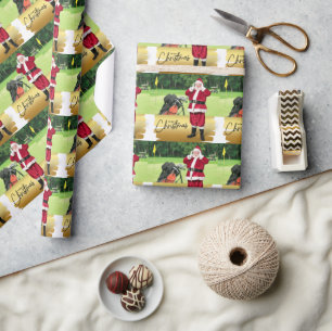 Papel De Regalo Golf Feliz Navidad con Santa Claus en verde