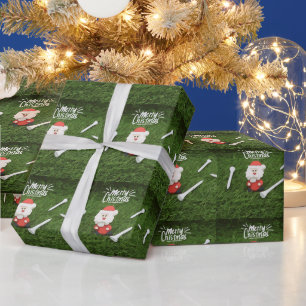 Papel De Regalo Golf Feliz Navidad con Santa Claus y tee 