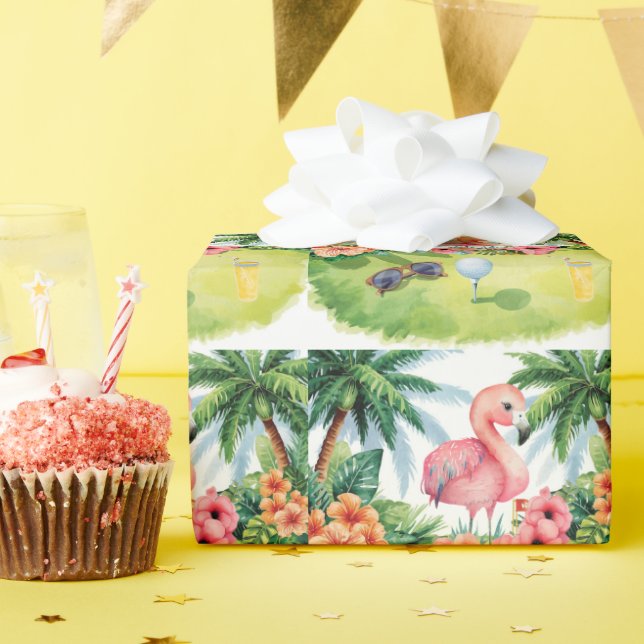Papel De Regalo Golf Florida con temática de jubilación de flamenc (Fiesta de cumpleaños )