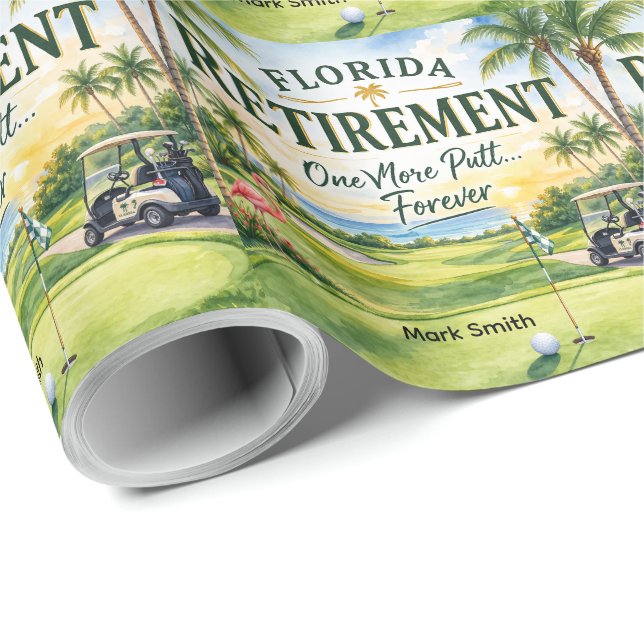 Papel De Regalo Golf Florida con temática de jubilación de flamenc (Esquina del rollo)