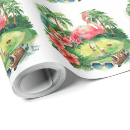 Papel De Regalo Golf Florida tematizado con jubilación de flamenco
