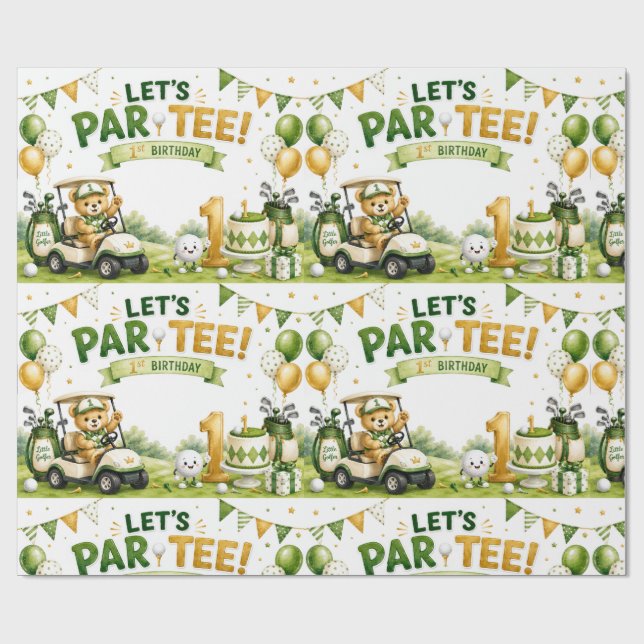 Papel De Regalo Golf primer cumpleaños   Vamos a Par-Tee  (Superficie plana)