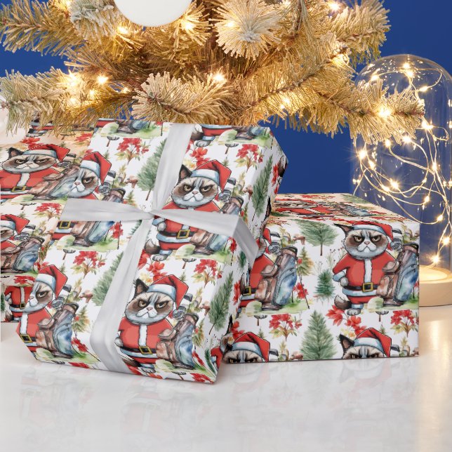 Papel De Regalo Golf Santa Cat con fondo de Navidades bolsos (Vacaciones)