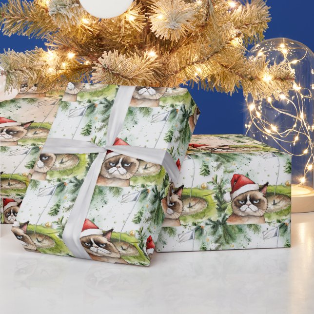 Papel De Regalo Golf Santa Cat con fondo de Navidades con bandera  (Vacaciones)