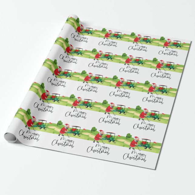 Papel De Regalo Golf Santa Claus golfer Feliz Navidad en verde (Desenrollado)