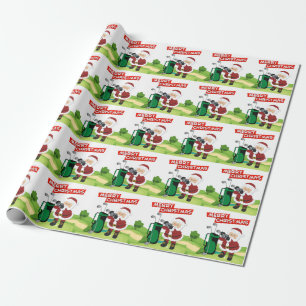 Papel De Regalo Golf Santa Claus golfer Feliz Navidad en verde