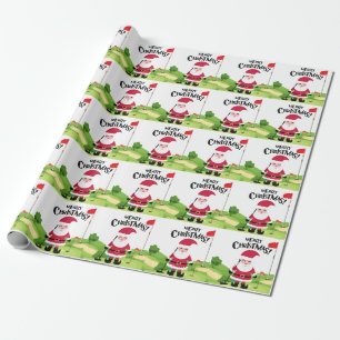 Papel De Regalo Golf Santa Claus golfer Feliz Navidad en verde