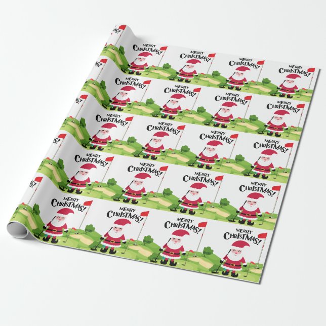 Papel De Regalo Golf Santa Claus golfer Feliz Navidad en verde (Desenrollado)
