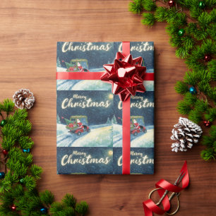 Papel De Regalo Golf Santa Claus paseo en carrito rojo árbol de Na