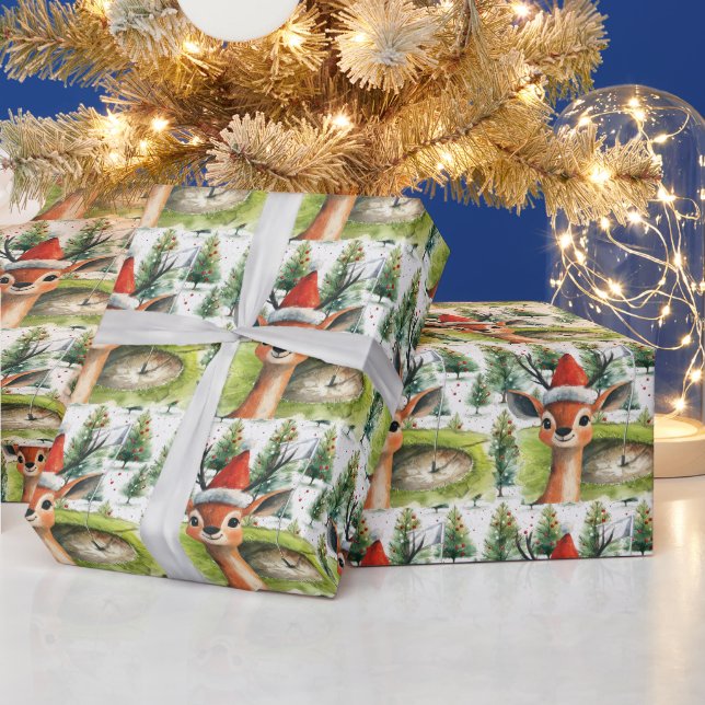 Papel De Regalo Golf Santa Deer en el fondo de los Navidades con b (Vacaciones)
