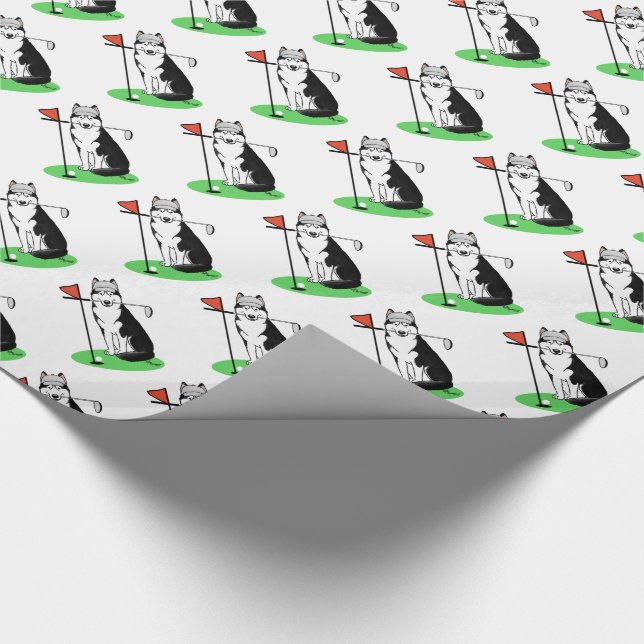 Papel De Regalo Golf Siberian Husky (negro) Perro jugando Cute Gra (Esquina)
