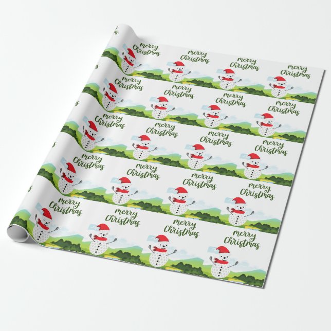 Papel De Regalo Golf Snowman para la Navidad Golfer Merry (Desenrollado)