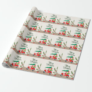 Papel De Regalo Golfer Santa Claus montando cochecito de golf para