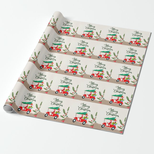 Papel De Regalo Golfer Santa Claus montando cochecito de golf para (Desenrollado)