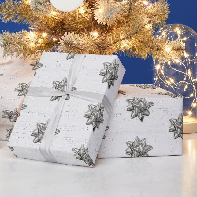 Papel De Regalo Golpes de plata en madera blanca (Vacaciones)