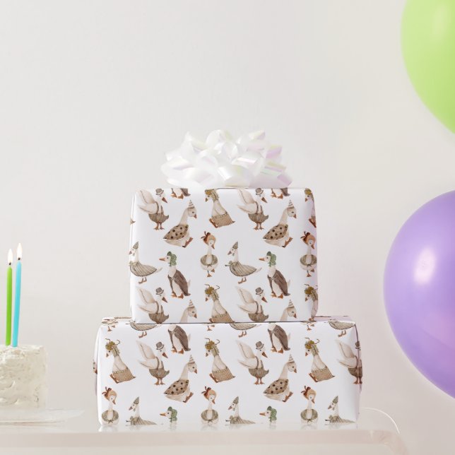 Papel De Regalo Goosey Gander Fancy Vestido Geese, Blanco (Regalos de fiesta)