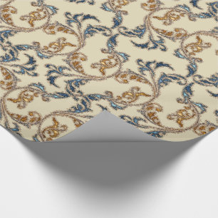 Papel De Regalo Gorgoso Purpurina Damask Navy Gold