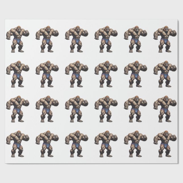 Papel De Regalo Gorilla Bodybuilder Pop Art Cartoon Drawing (Superficie plana)