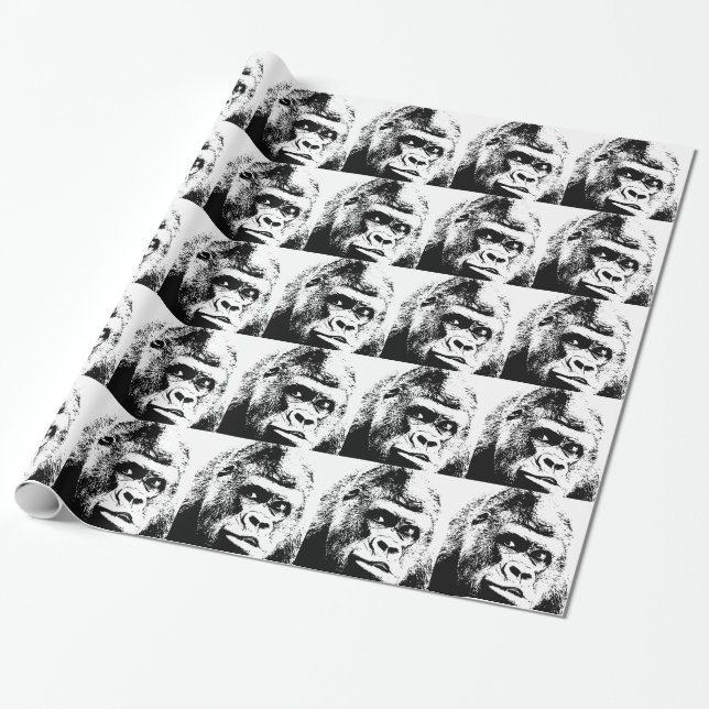 Papel De Regalo Gorilla de arte pop blanco negro (Desenrollado)