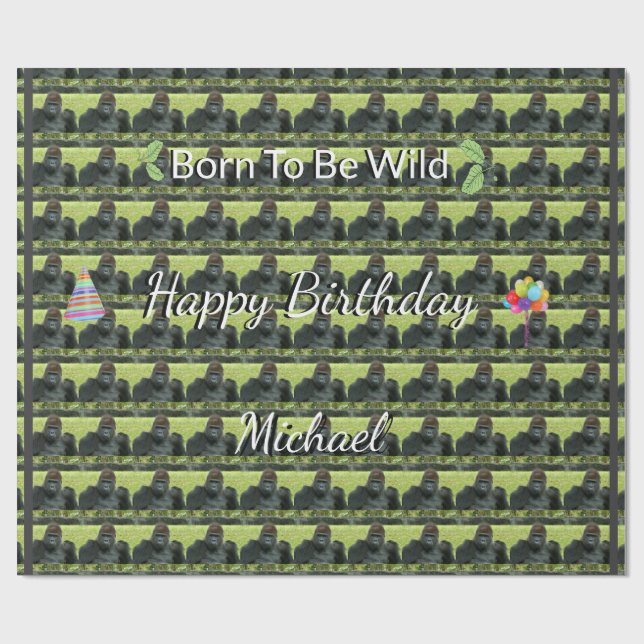 Papel De Regalo Gorilla Wild Pattern Birthday Theme (Superficie plana)