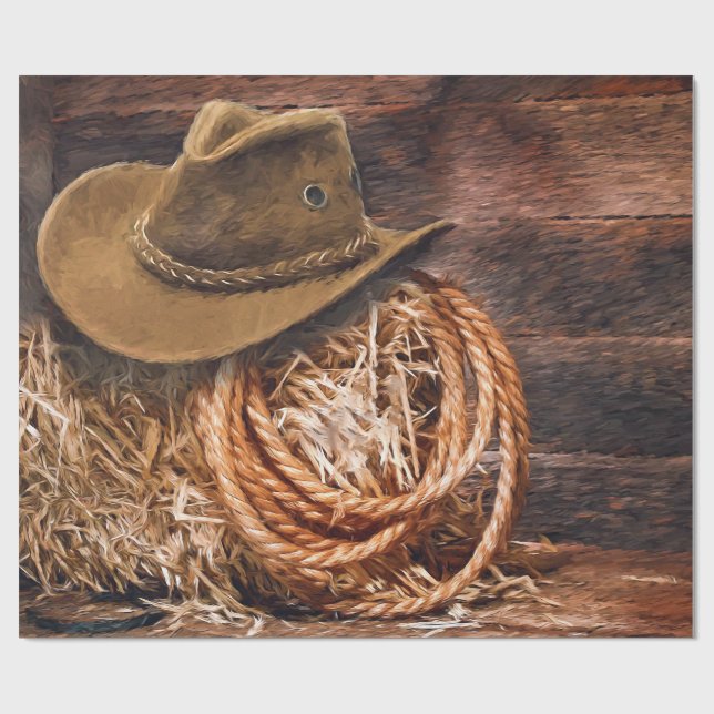 Papel De Regalo Gorra de cowboy rústico Rope Hay Photo (Superficie plana)