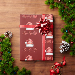 Papel De Regalo Gorra de Santa acuarela Ho Ho Ho Navidad Festiva