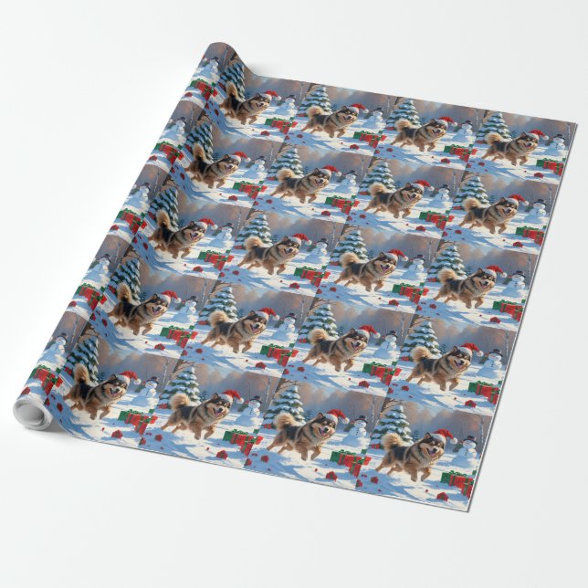 Papel De Regalo Gorra finlandés de Lapphund en ejecución de nieve  (Desenrollado)