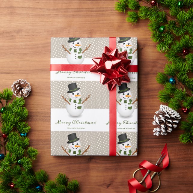 Papel De Regalo Gorra negro Snowman Beige fondo Feliz Navidad (Regalo de vacaciones)