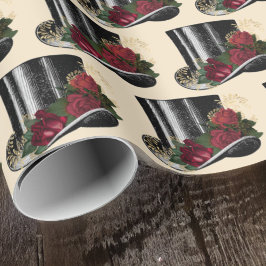 Papel De Regalo Gorra Steampunk con Navidades de las rosas rojas