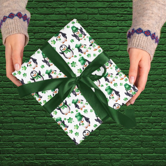 Papel De Regalo Gorra verde pingüino lindo Shamrock St. Patrick's  (Subido por el creador)