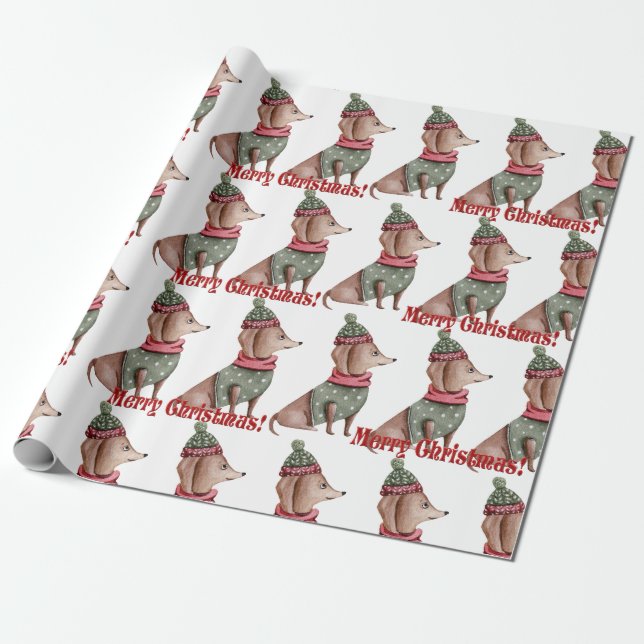 Papel De Regalo Gorra verde y Navidades de Dachshund suéter envolt (Desenrollado)